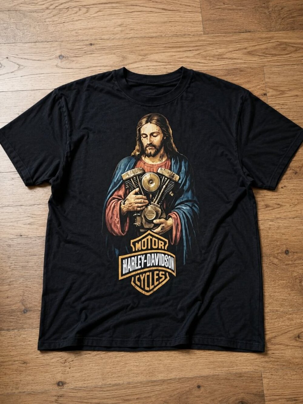 Vintage Harley-Davidson Jesus Engine Graphic Black T Shirt